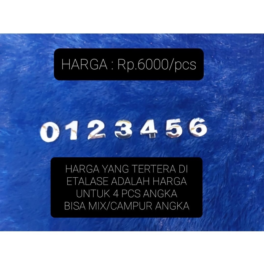 HURUF TIMBUL/ NOMOR CHROME/ NOMOR PLAT MOBIL/ ANGKA CHROME 2 cm/HARGA TERTERA UNTUK 4 PCS DAN 8 PCS 
