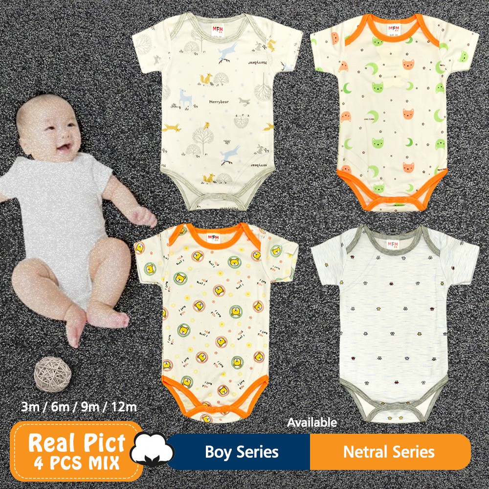 4Pcs Baju Bayi Jumsuit Bayi 0-12 Bulan PREMIUM 100% COTTON Pakaian Bayi Jumsuit BN-5211