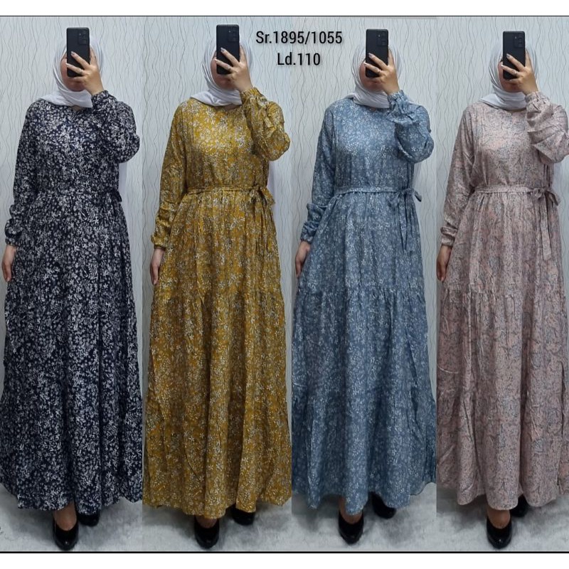 Gamis Rayon Motif Bunga Kecil
