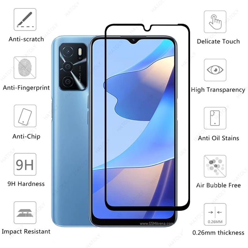 Tempered Glass Full Layar Oppo A16 Screen Guard Protector Antigores List warna TG