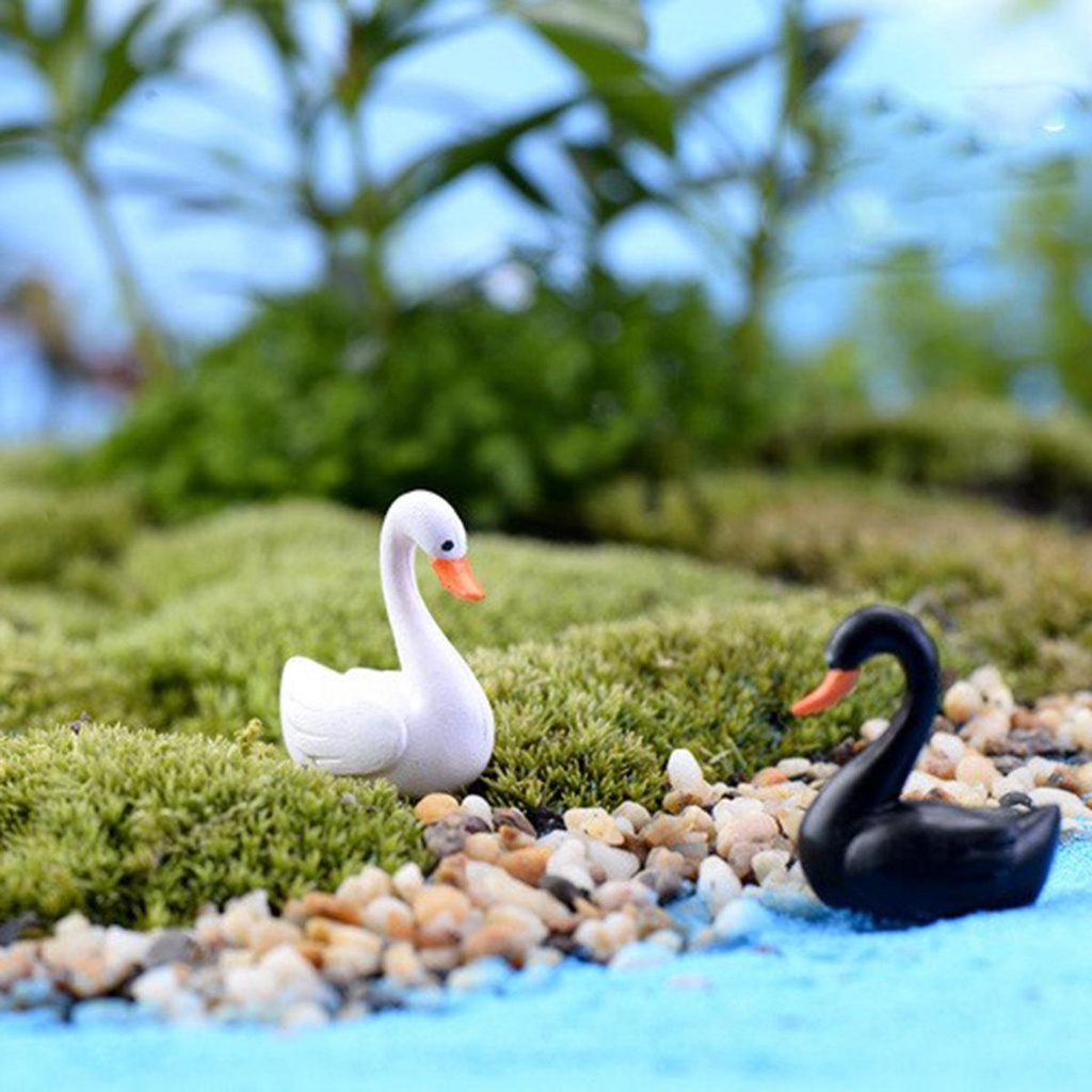 Agustina Hitam Putih Swan Miniatur Desktop Rumah Lanskap Mikro Mini DIY Peri Taman Kekasih Burung Ornamen