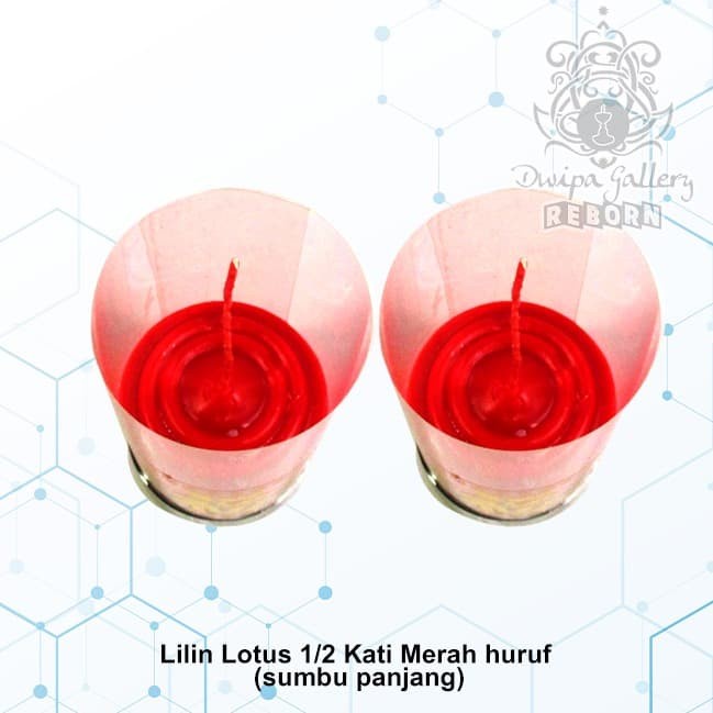 Lilin Puja Sembahyang Lotus 1/2 Kati Merah Huruf (sumbu panjang)