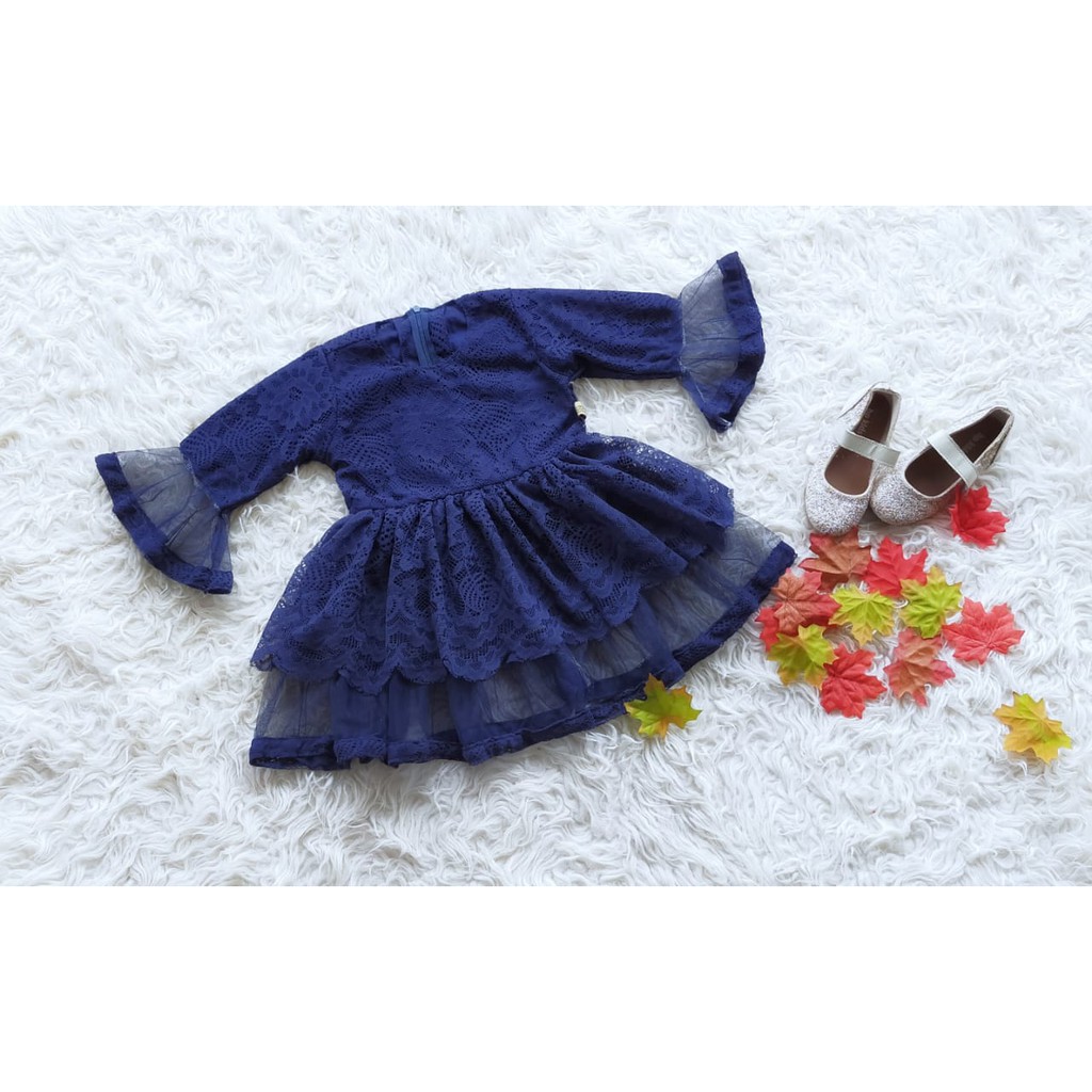 DRESS ANAK MODEL CHATERINE / DRESS ANAK BROKAT / BAJU ANAK PEREMPUAN WARNA NAVY  10  TAHUN