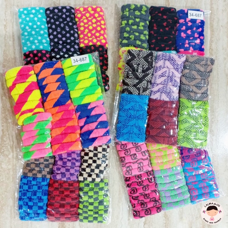 IKAT KUNCIR SALUR 36PC MOTIF WARNA GROSIR LUSINAN