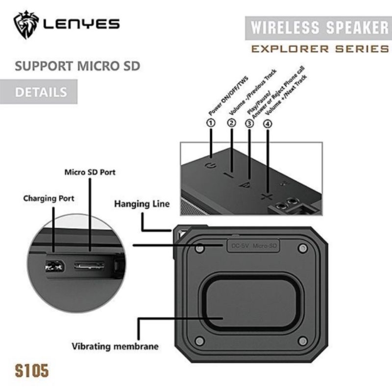 LENYES S105 waterproof ipx7 outdoor wireless bluetooth hifi stereo mini portable speaker