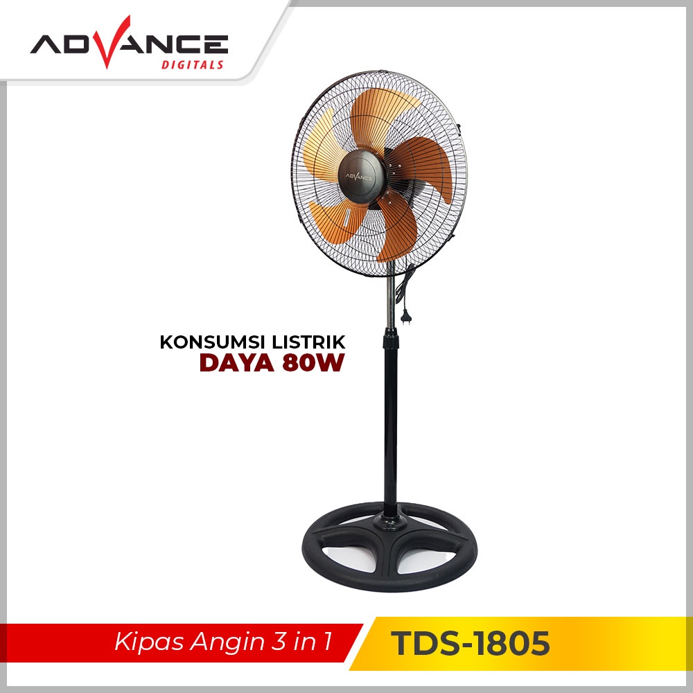 Advance Digitals Kipas Angin 3in1 Stand/Desk/Wall TDS-1805 Garansi Resmi Advance Digitals 1 Tahun Kipas Tornado Hitam