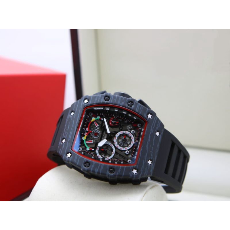 TERLARIS (Cod) Jam Tangan Pria / Cowok RM77812 Rubber Chrono Aktif Free Bok