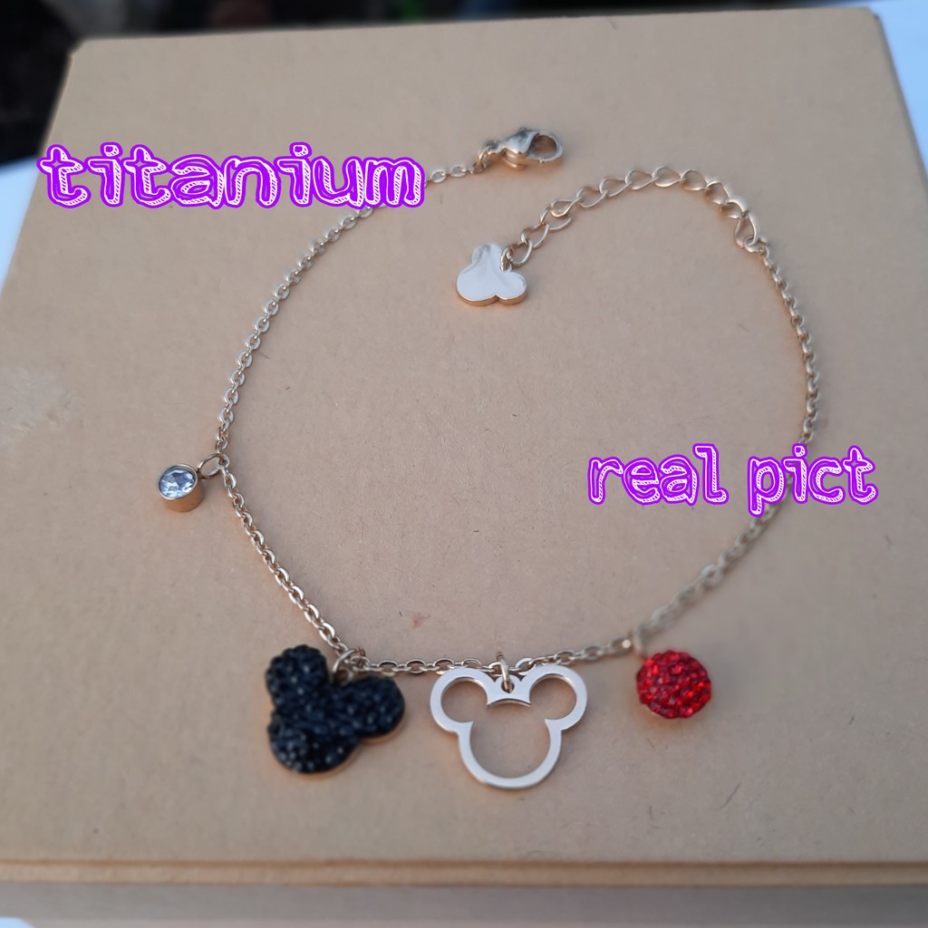 Gelang Tangan Rantai Titanium Minnie  Dengan Kristal Artifisial