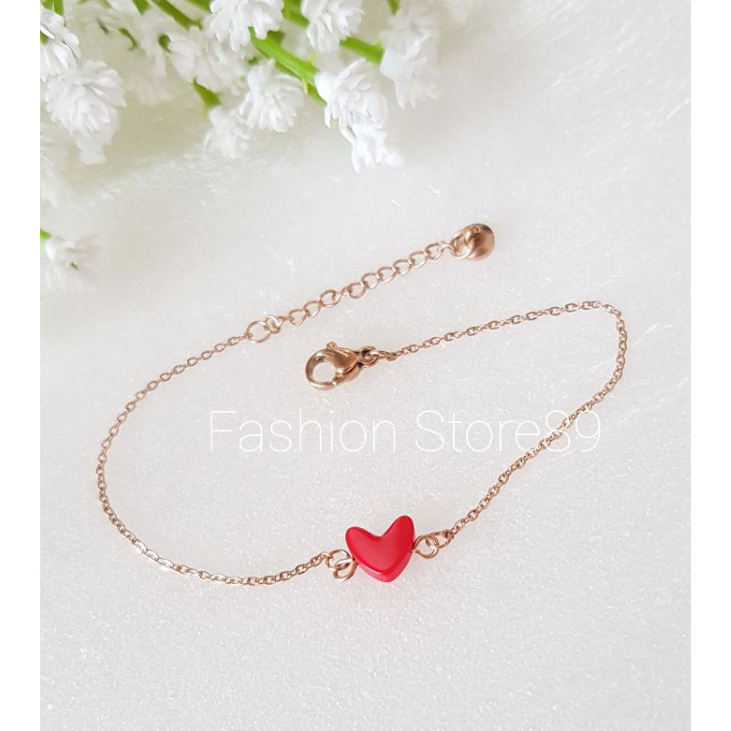 Ready Gelang Love titanium Rosegold gelang hati merah muda import bahan titanium antikarat K2180