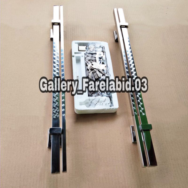 Handle Pintu Rumah Stainless Steel Grafir 60 Cm Set Body Kunci Gagang Pintu Rumah Modern 45 Cm Set Bodi Pelor Pegangan Pintu Kupu Tarung 33 Cm Tarikan Pintu Rumah Utama Minimalis