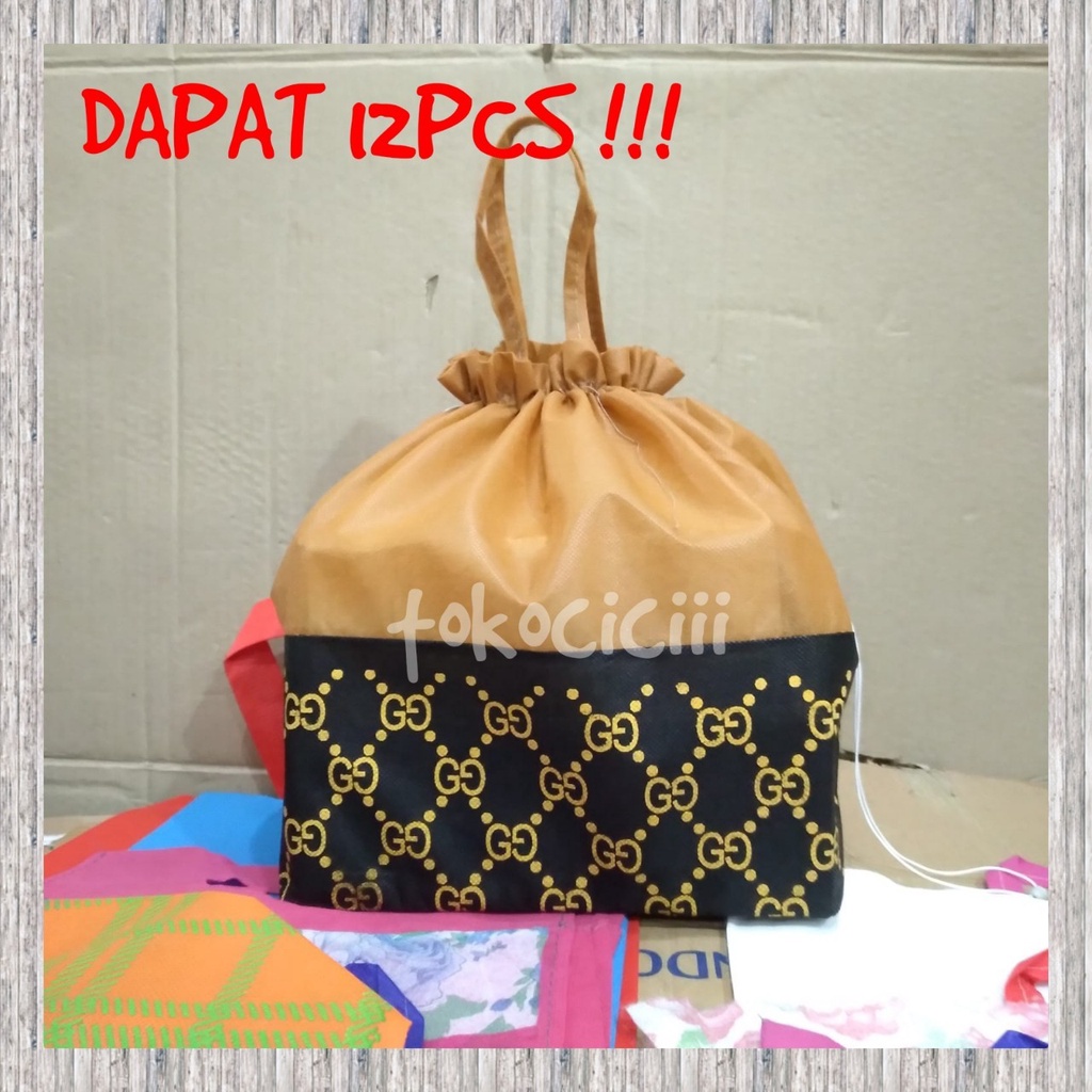 

12PCS Tas hajatan spunbond serut motif coklat 22 lusinan