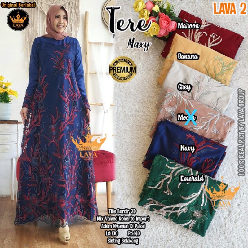 RHS~ tere dress gamis pesta gamis lebaran bahan velvet roberto mix tile bordir ori by lava hijab