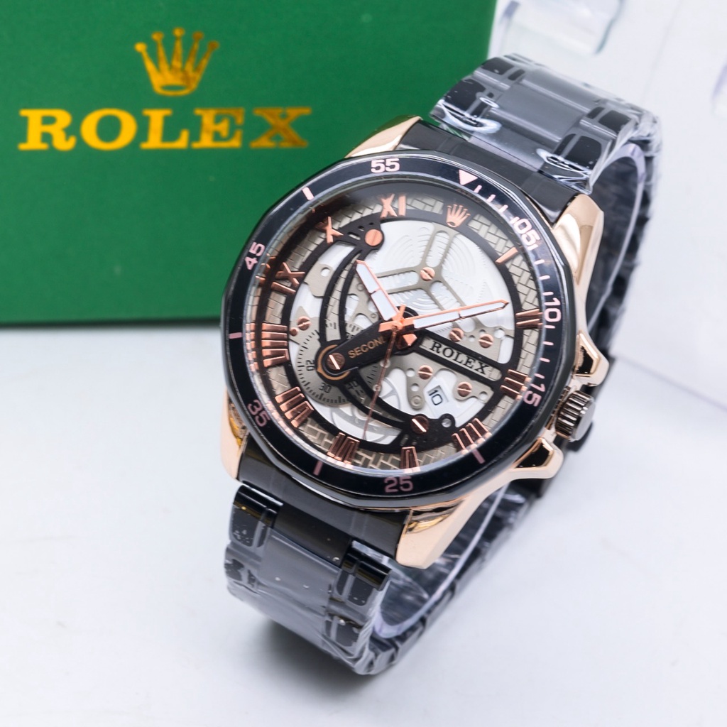 JAM TANGAN ROLEX PRIA HA90 RANTAI CHRONO OFF TANGGAL AKTIF DM 4.5CM FREE BOX &amp; BATERAI || JAM TANGAN FASHION ROLEX PRIA CHRONO OFF