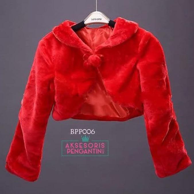 Best Seller Bolero Bulu Lengan Panjang Merah Pengantin L Cardigan Wedding -Bbp 006