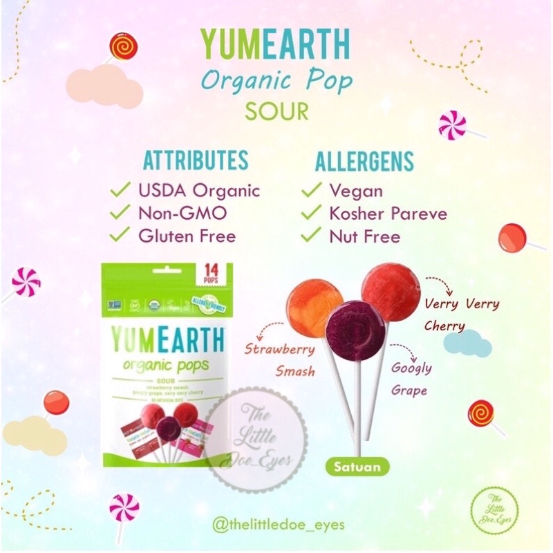 [READY] YUMEARTH Organic Pop Vitamin C / Sour ( YUM EARTH satuan) EXP 2024