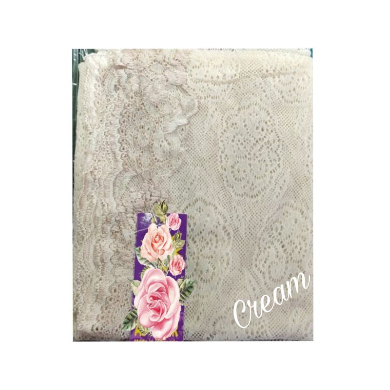 COD Pashmina Brukat Renda/Hijab Akad Nikah-Cream