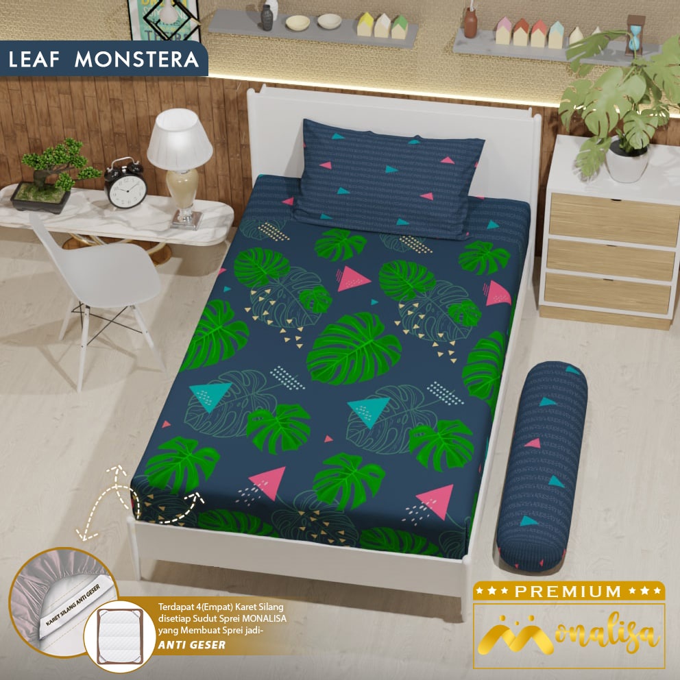 (Bisa COD) Sprei MONALISA Single Set 90 100 120 90x200 100x200 120x200 No 3 4 5 Tinggi 20 T20 Asli Motif FLORA POHON TANAMAN TUMBUHAN HIAS LANGKA DAUN LEAF MONSTERA JANDA BOLONG HIJAU IJO TROPIS TROPIC TROPIK