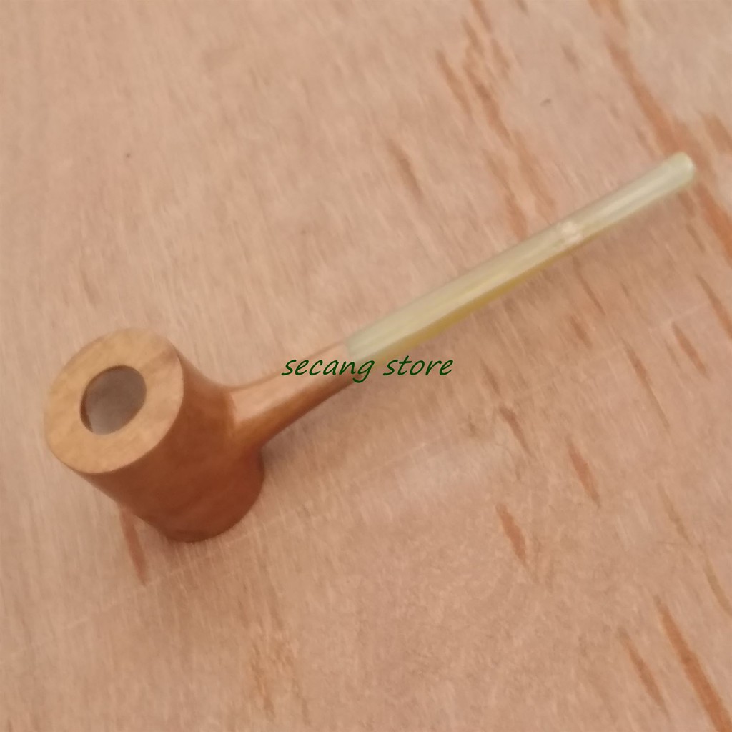 Pipa Cangklong Tembakau kayu sawo stem tanduk asli bentuk palu