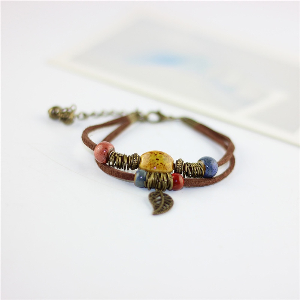 Hu Hu Hu Hu Hu Alat Bantu Pasang Kacamata♡ Gelang Tali Kulit Imitasi Dua Lapis Dengan Manikmanik Keramik Untuk Wanita