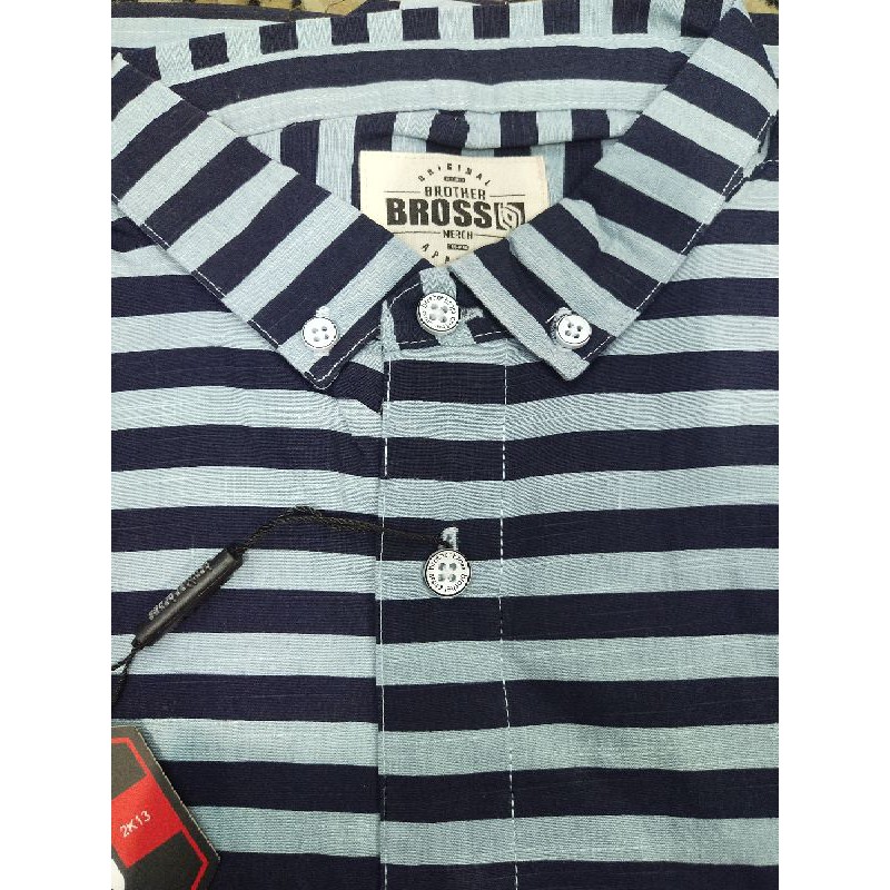 Kemeja Pria Brother Bross Lengan Pendek Biru Salur