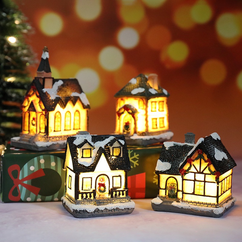 Xmas Micro-landscape House LED Luminous Resin Hut Decor  / Christmas Home Decor