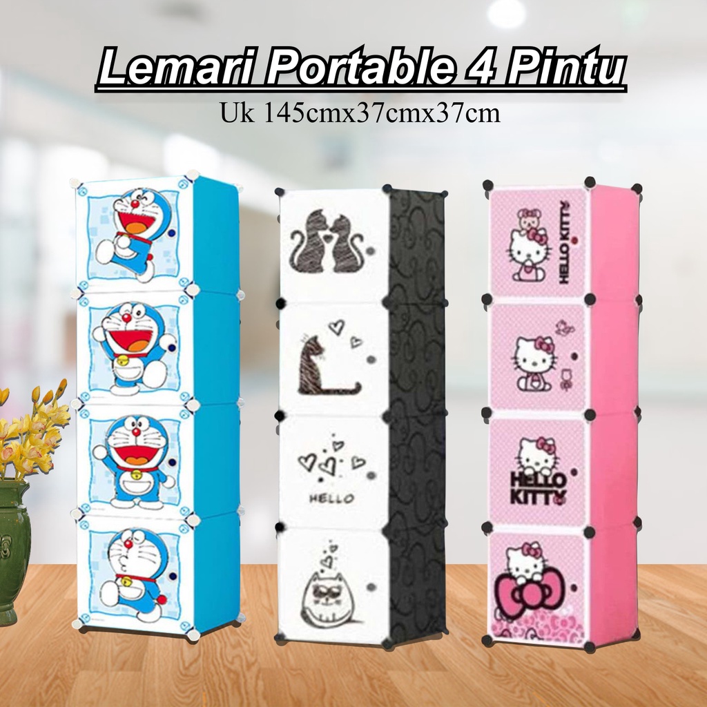 Lemari 4 pintu Rak Serbaguna Baju Wardrobe Lemari Pakaian Plastik Lemari Portable - Unikdekorasi