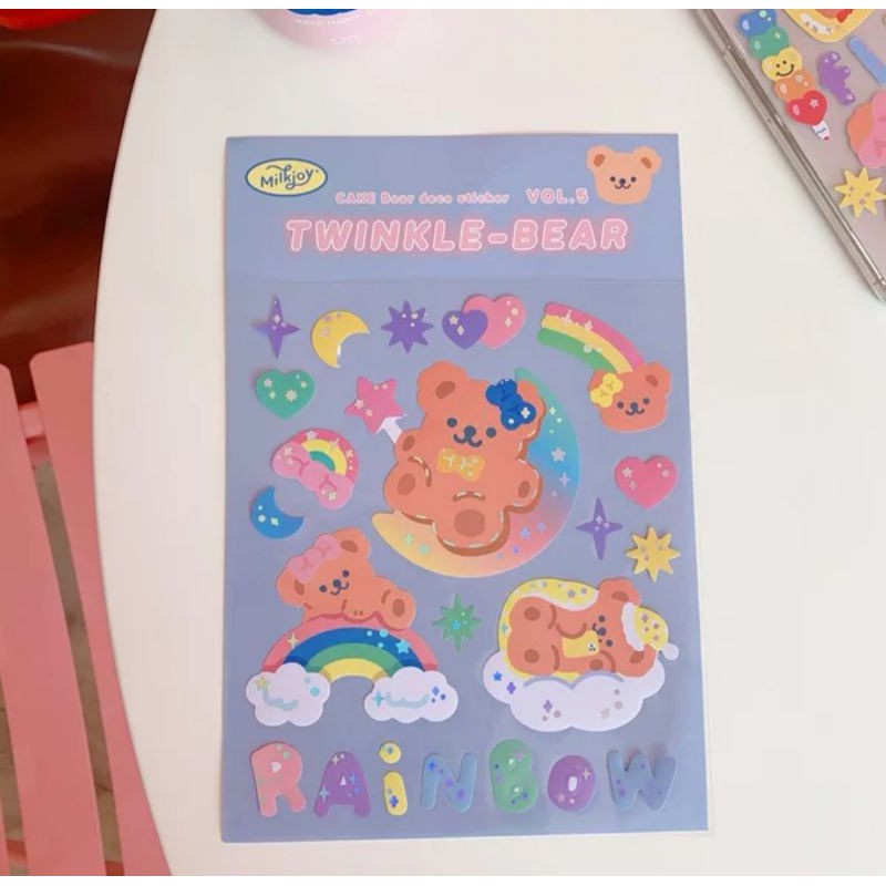 Twinkle-Bear - stiker dekorasi planner journal scrapbook - than air - stickers lucu [thehanscorner]-Rainbow