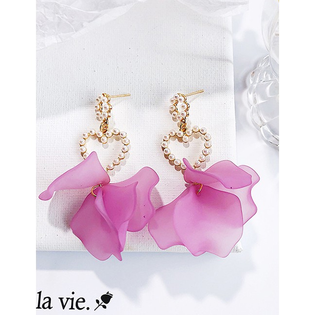 LRC Anting Tusuk Fashion Pearl Flower Hollow Love Earrings F4584XX