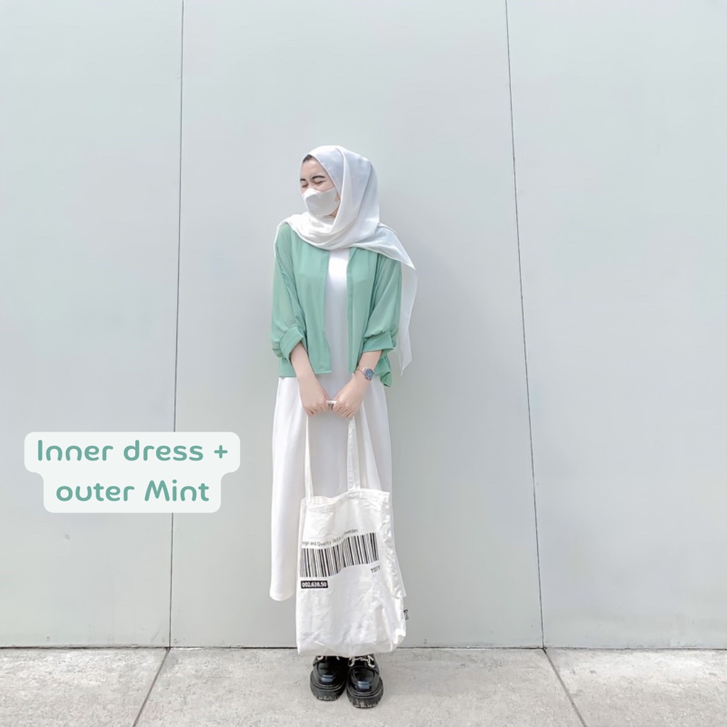 Dami One Set - Setelan Wanita Dress + Outer Ceruty Kekinian - Set OOTD Wanita 2in1