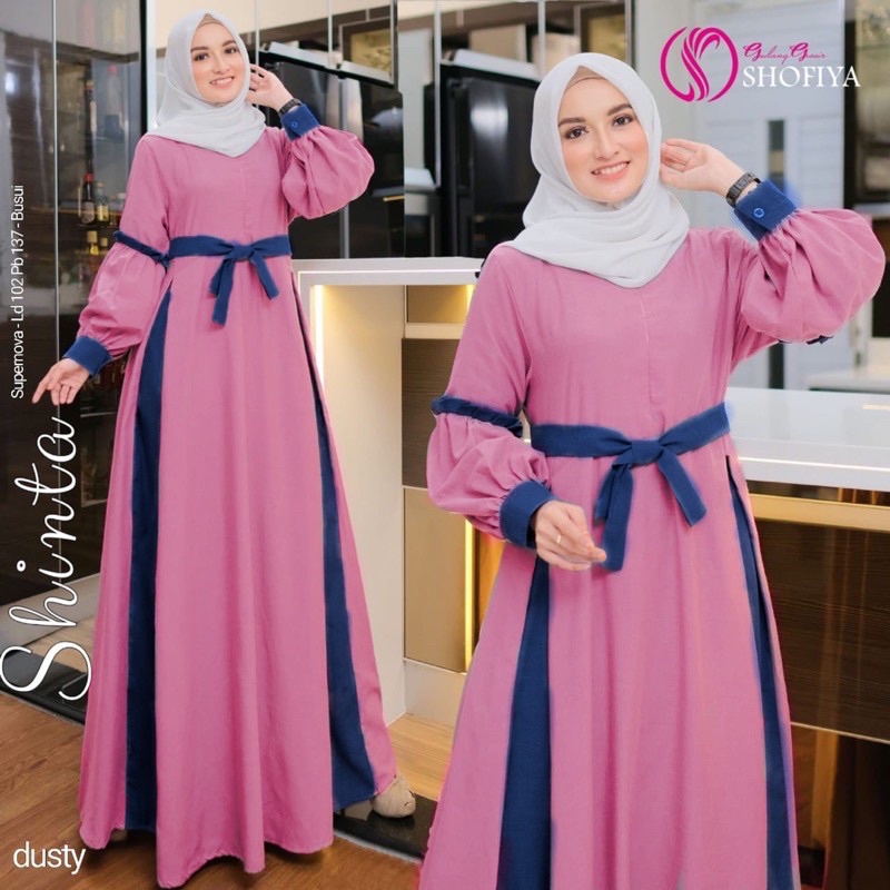 (COD) Shinta Dress/ Gamis moscrape / Gamis Terbaru Termurah/ Gamis Muslimah / Gamis Shofiyah-Dusty x navy
