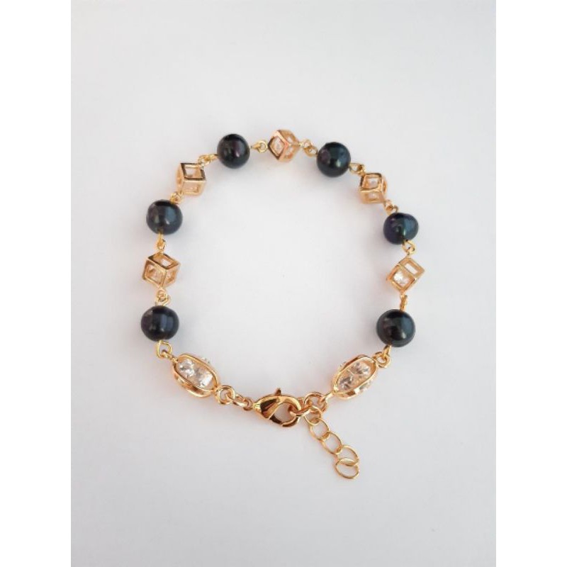 G#9 BERSERTIFIKAT GELANG CEWEK MUTIARA LOMBOK PERMATA KUBUS MUTIARA HITAM ALAMI PESTA