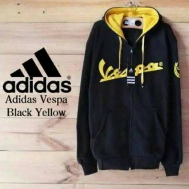JAKET SWEATER SLETING HOODIE ADIDAS VESPA /LOGO BORDIR VESPA /JAKET ADIDAS VESPA HITAM KOMBI KUNING