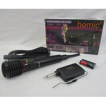 HOMIC HM-308 Mic Wireless 2 IN 1/Mic Single Wireless Karaoke***TOP