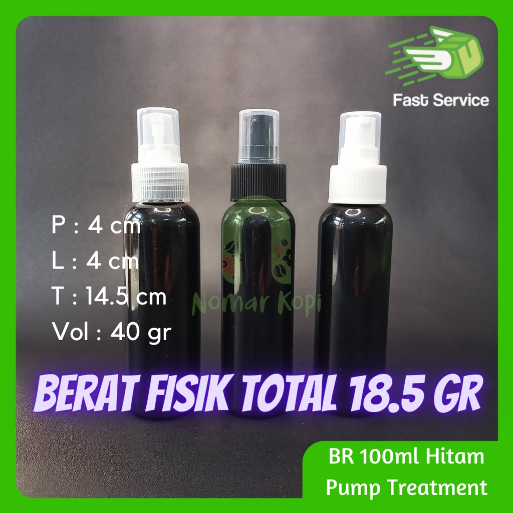 BOTOL HITAM 100ML BR PUMP TREATMENT PET TEBAL SERUM KOSMETIK