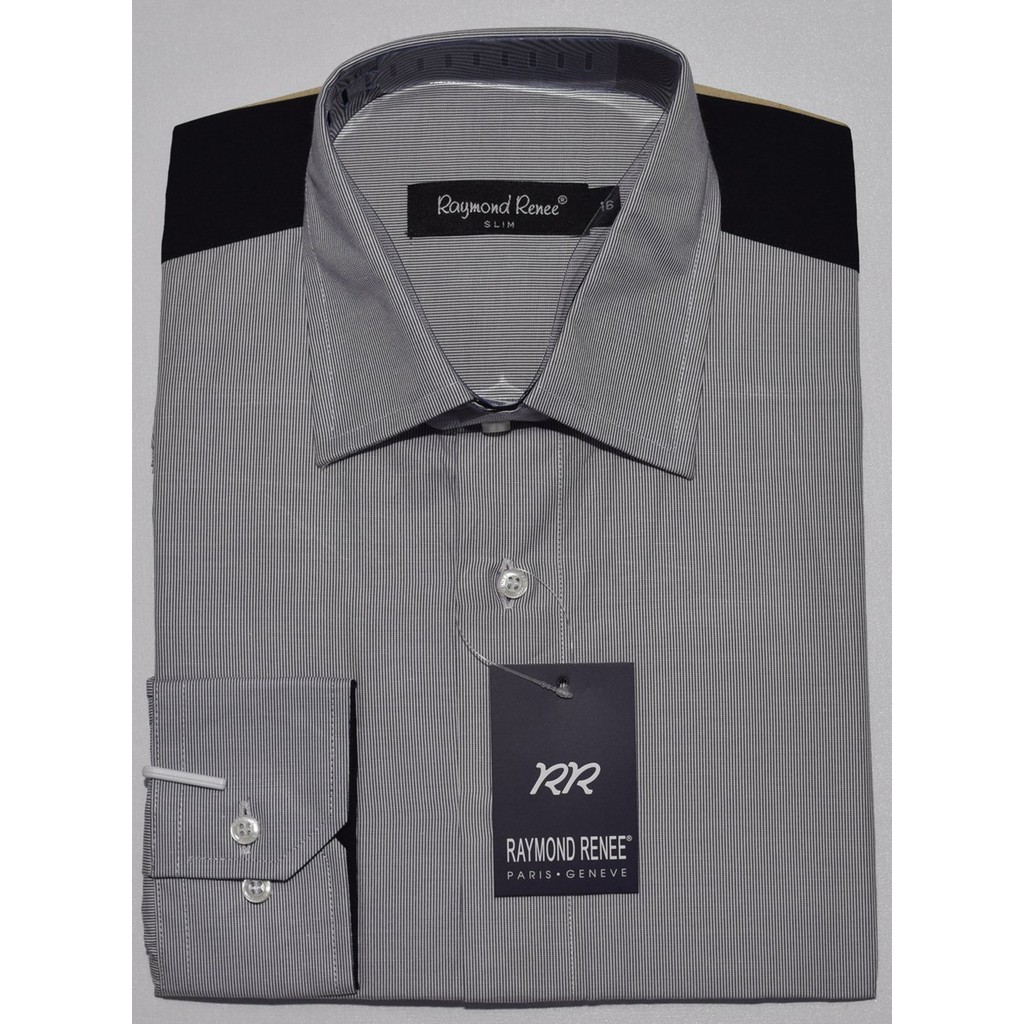 Kemeja Pria RAYMOND RENEE Lengan Panjang Hitam Salur Slim Fit A0571 Original & Real Picture