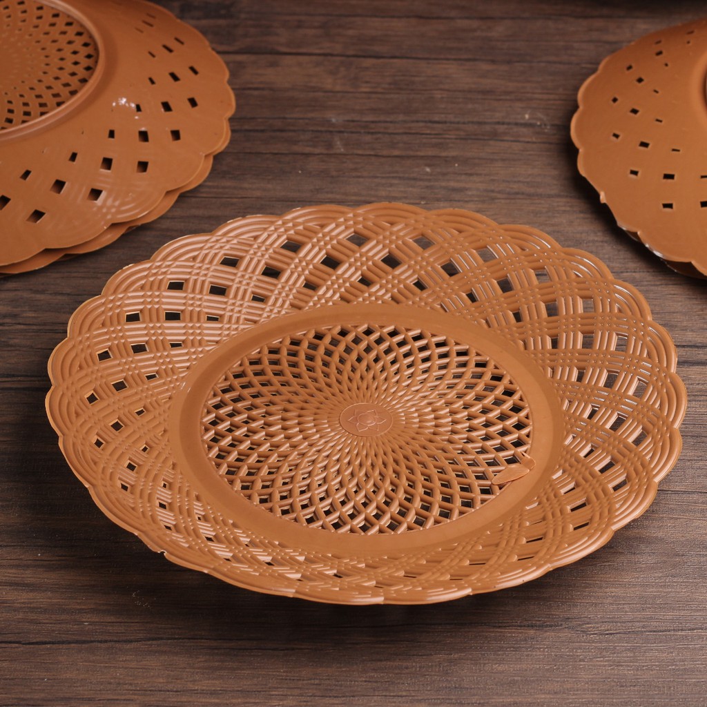 PIRING PLASTIK ROTAN COKLAT/LUSIN (12PCS) PIRING ROTAN PLASTIK-3