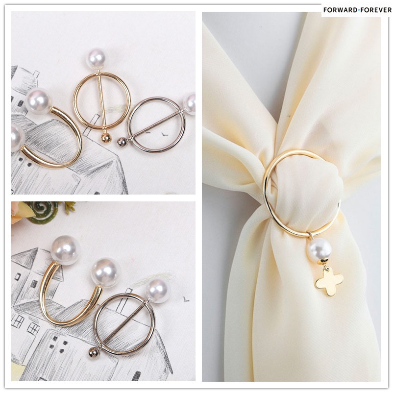 Alloy Lady Girl Pearl Round Circle Scarf Ring Scarf Belt Buckle Silk Buckle Clip M40013