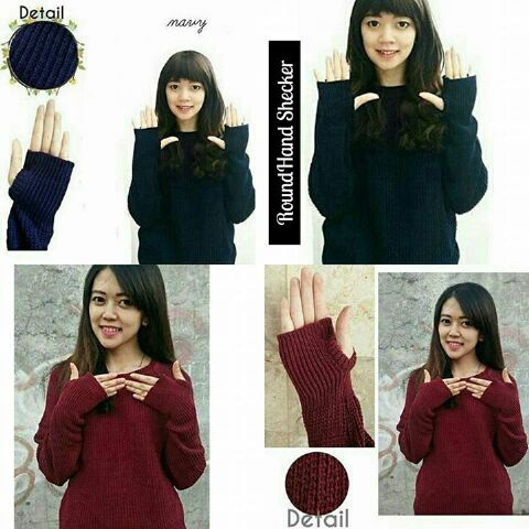 HOPYLOVY - Blouse Thumbhand bahan Rajut