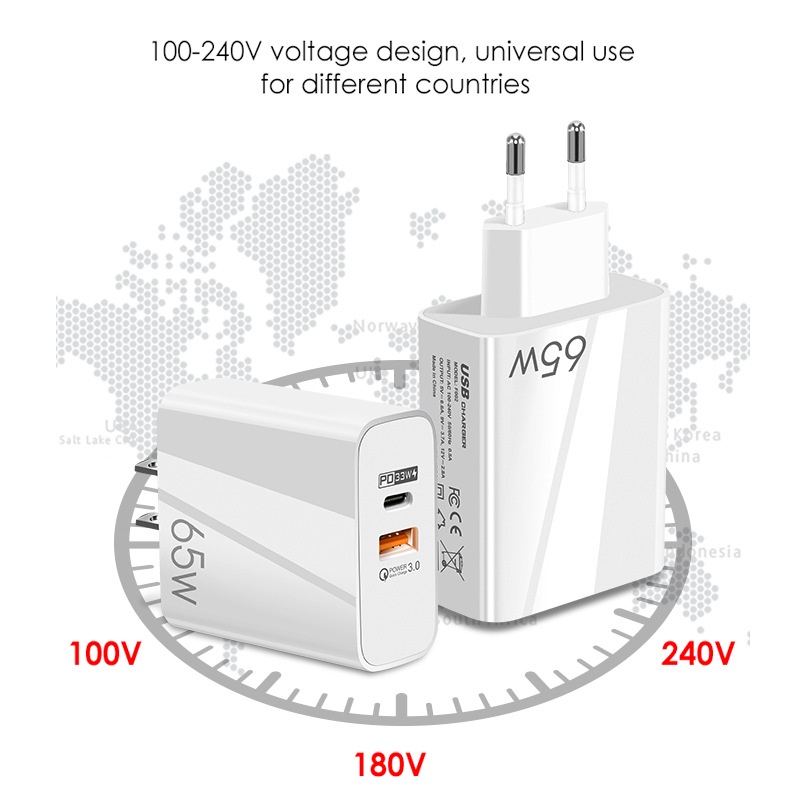 Adapter Charger USB-c PD 65w Fast Charging Untuk Iphone 14 13 12 Pro iOS Android