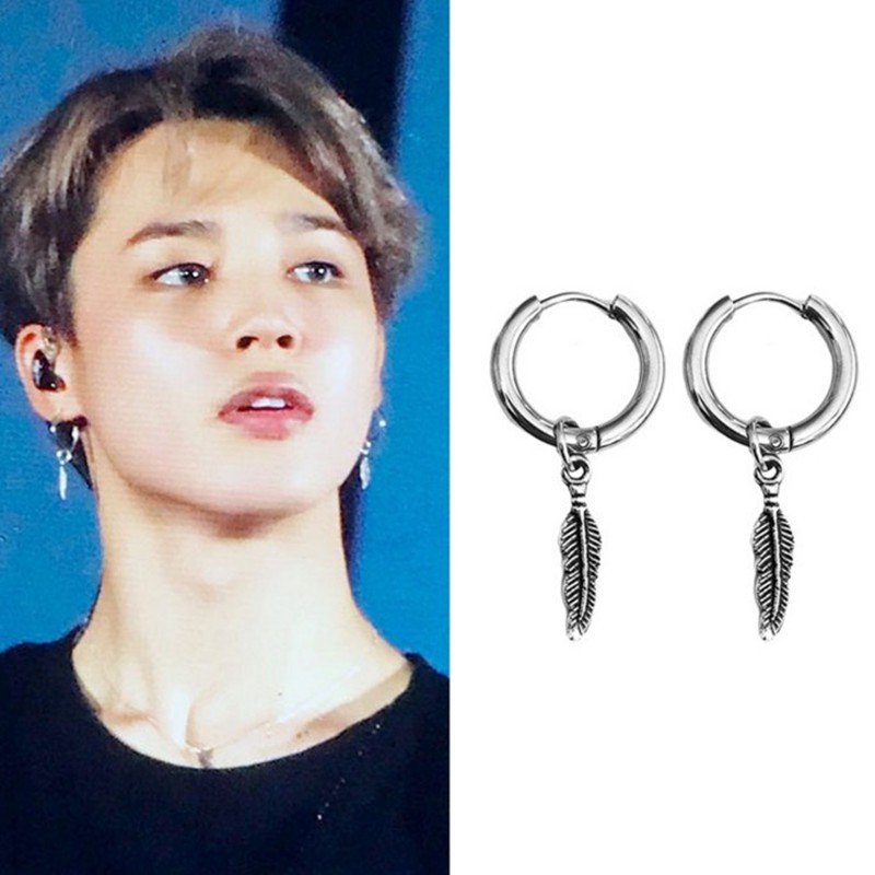 [Bayar Di Tempat]1pcs BTS Ji Min Same Style Feather Mens Ear Stud Earring