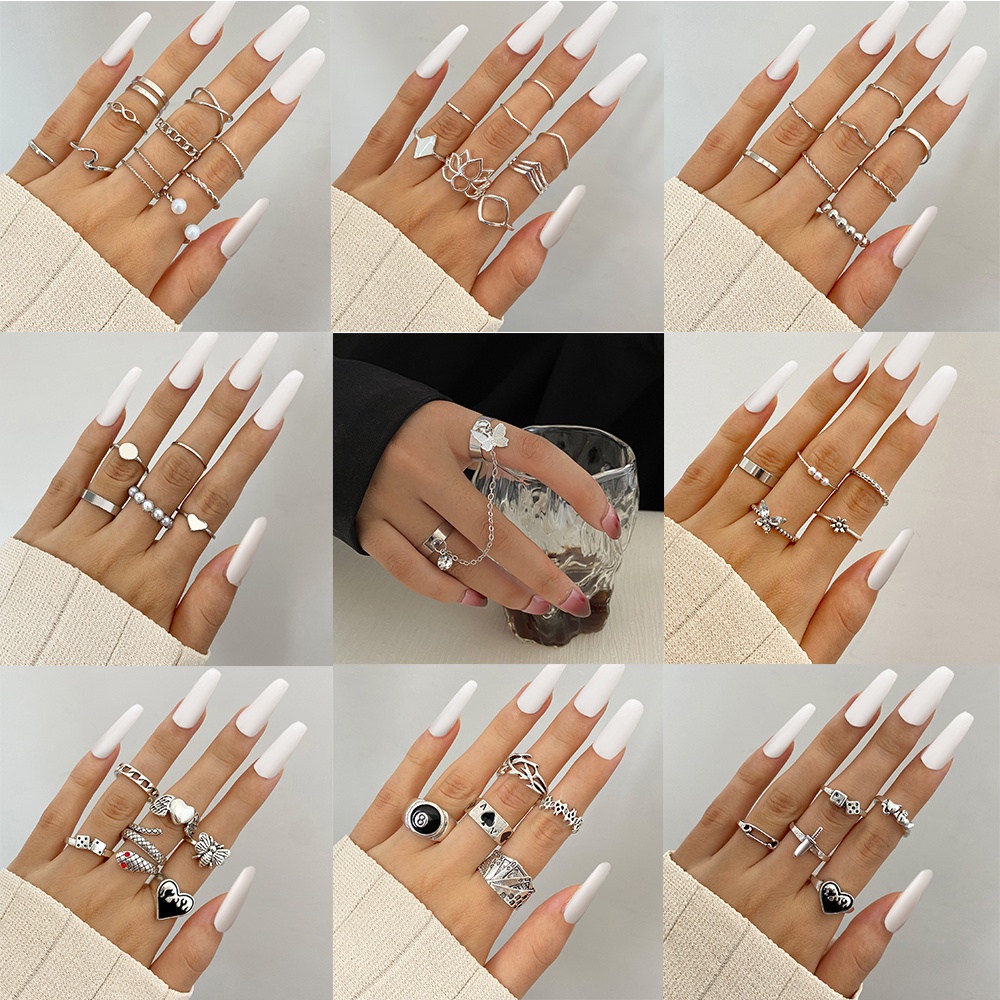 IFYOU 2021 New Fashion Metal Rings Set Crystal Butterfly Gold Ring Personality Silver Finger Ring Women Jewelry Accessories