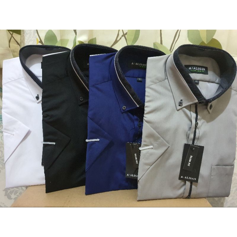 Kemeja Alisan Polos Spesial Lis Tengah Lengan Pendek Slimfit