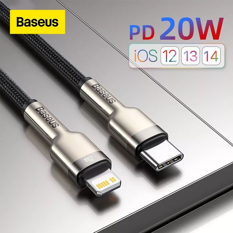 BASEUS Kabel Charger iPhone 12 20W USB-C to Lightning PD Fast Charging Cafule Metal