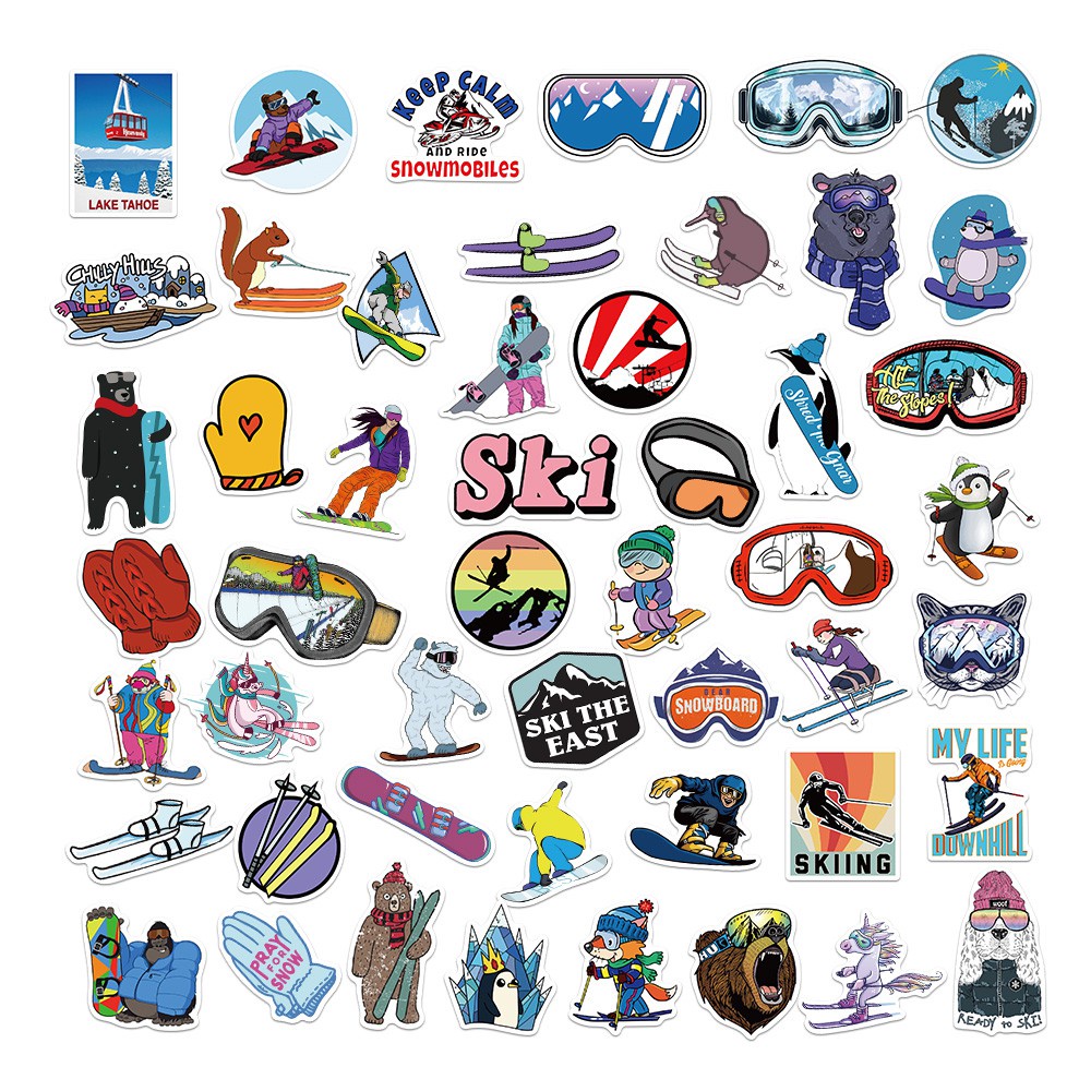 50PCS Cartoon Outdoor Extreme Ski Sports Sticker Luggage Notebook Hand Account Graffiti Decoration Kids Toy