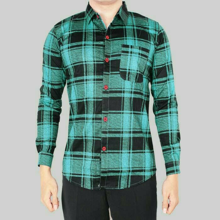 Hem Pria Casual BT133 [Hem Kotak Tosca] Kemeja Pria Motif Kotak Flanel Warna Hijau Toska