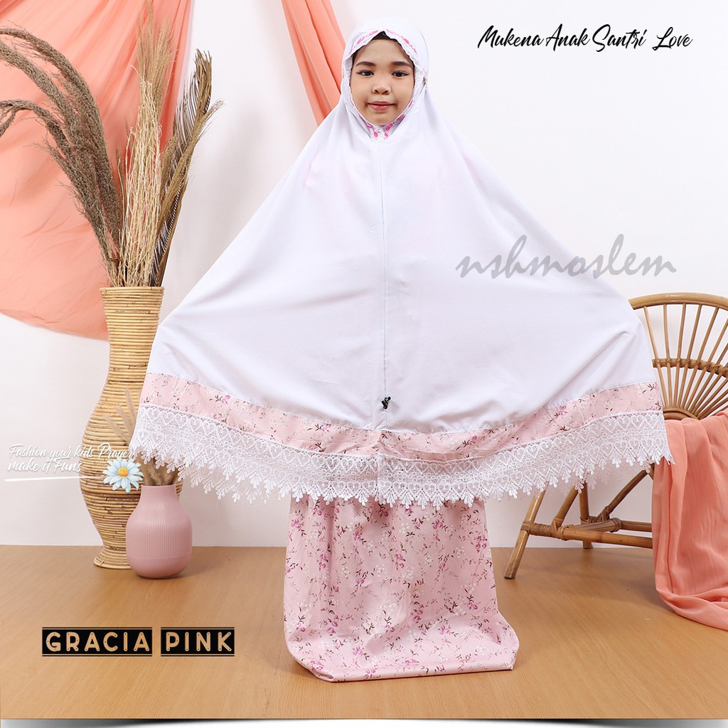 [𝓷𝓼𝓱] Mukena Anak Katun Jepang Santri Renda Love (Muat Hingga Ukuran Tanggung)-3