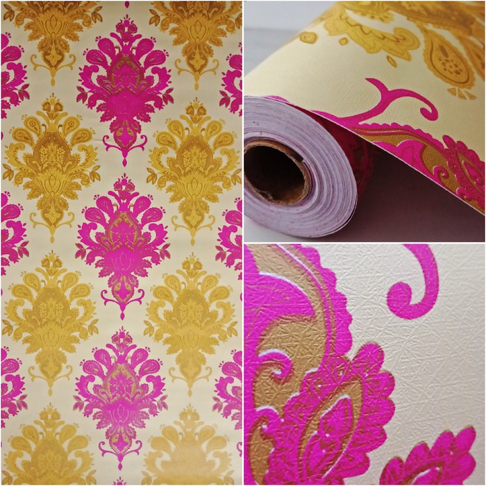 Wallpaper dingding Stricker Motif Batik pink Gold- 45cmx10m