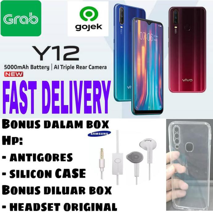 TERMURAH Vivo Y12 Ram 3/64GB,5000Mah segel garansi resmi - Biru READY STOCK