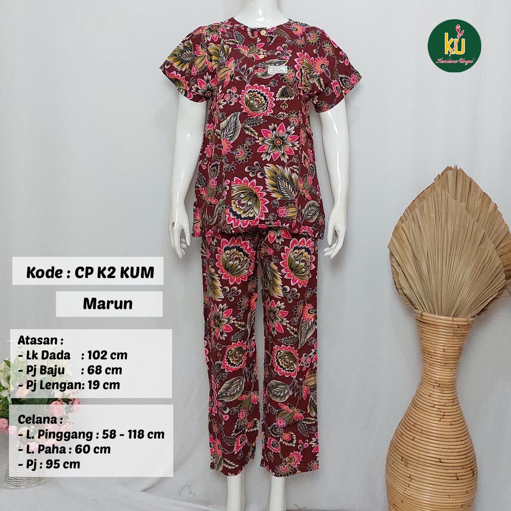COD SETELAN BATIK KENCANA UNGU ASLI | Baju Santai Tidur Wanita Setelan Celana Panjang Piyama Motif-Marun D