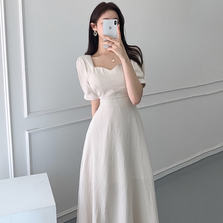 Korea chic summer elegant slimming square neck high waist 